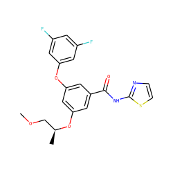 COC[C@H](C)Oc1cc(Oc2cc(F)cc(F)c2)cc(C(=O)Nc2nccs2)c1 ZINC000169326024