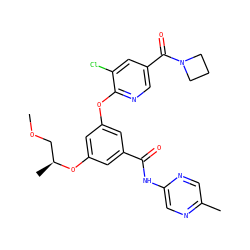 COC[C@H](C)Oc1cc(Oc2ncc(C(=O)N3CCC3)cc2Cl)cc(C(=O)Nc2cnc(C)cn2)c1 ZINC000034883931
