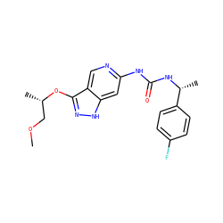 COC[C@H](C)Oc1n[nH]c2cc(NC(=O)N[C@H](C)c3ccc(F)cc3)ncc12 ZINC001772650437
