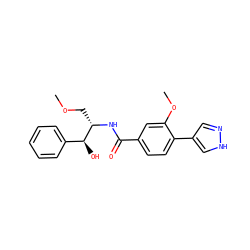 COC[C@H](NC(=O)c1ccc(-c2cn[nH]c2)c(OC)c1)[C@@H](O)c1ccccc1 ZINC001772586830