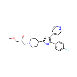 COC[C@H](O)CN1CCC(c2cc(-c3ccncc3)c(-c3ccc(F)cc3)[nH]2)CC1 ZINC000028527819