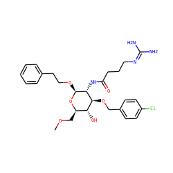 COC[C@H]1O[C@@H](OCCc2ccccc2)[C@H](NC(=O)CCCN=C(N)N)[C@@H](OCc2ccc(Cl)cc2)[C@@H]1O ZINC000064415739