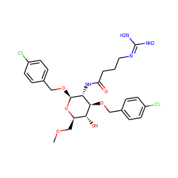 COC[C@H]1O[C@@H](OCc2ccc(Cl)cc2)[C@H](NC(=O)CCCN=C(N)N)[C@@H](OCc2ccc(Cl)cc2)[C@@H]1O ZINC000064274670