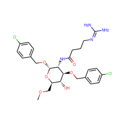 COC[C@H]1O[C@H](OCc2ccc(Cl)cc2)[C@H](NC(=O)CCCN=C(N)N)[C@@H](OCc2ccc(Cl)cc2)[C@@H]1O ZINC000064274674