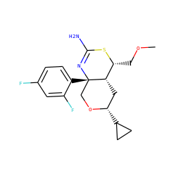 COC[C@H]1SC(N)=N[C@@]2(c3ccc(F)cc3F)CO[C@@H](C3CC3)C[C@@H]12 ZINC000209346082