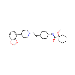 COC1(C(=O)N[C@H]2CC[C@H](CCN3CCC(c4cccc5c4OCO5)CC3)CC2)CCCCC1 ZINC000261086018