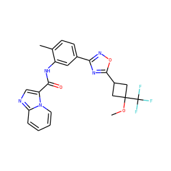 COC1(C(F)(F)F)CC(c2nc(-c3ccc(C)c(NC(=O)c4cnc5ccccn45)c3)no2)C1 ZINC000206119176