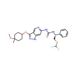 COC1(C)CCC(Oc2n[nH]c3cc(NC(=O)N[C@H](COC(F)F)c4ccccc4)ncc23)CC1 ZINC001772649353