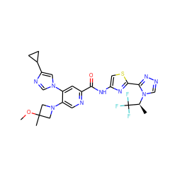 COC1(C)CN(c2cnc(C(=O)Nc3csc(-c4nncn4[C@@H](C)C(F)(F)F)n3)cc2-n2cnc(C3CC3)c2)C1 ZINC001772651424