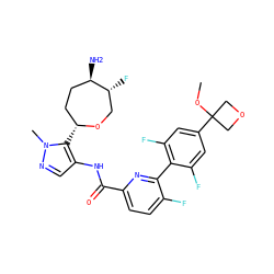 COC1(c2cc(F)c(-c3nc(C(=O)Nc4cnn(C)c4[C@@H]4CC[C@@H](N)[C@H](F)CO4)ccc3F)c(F)c2)COC1 ZINC000216886359