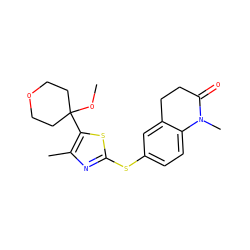 COC1(c2sc(Sc3ccc4c(c3)CCC(=O)N4C)nc2C)CCOCC1 ZINC000027307160