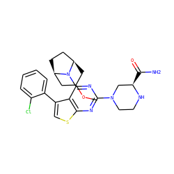 COC1C[C@@H]2CC[C@H](C1)N2c1nc(N2CCN[C@H](C(N)=O)C2)nc2scc(-c3ccccc3Cl)c12 ZINC000146541396