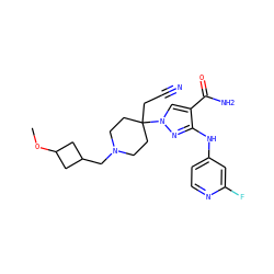COC1CC(CN2CCC(CC#N)(n3cc(C(N)=O)c(Nc4ccnc(F)c4)n3)CC2)C1 ZINC000220951416