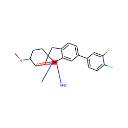 COC1CCC2(CC1)Cc1ccc(-c3ccc(F)c(Cl)c3)cc1[C@]21N=C(N)N(C)C1=O ZINC000201265510