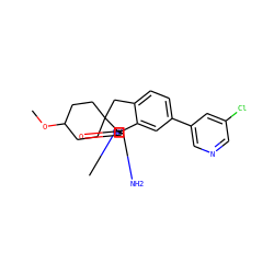 COC1CCC2(CC1)Cc1ccc(-c3cncc(Cl)c3)cc1[C@]21N=C(N)N(C)C1=O ZINC000201218020