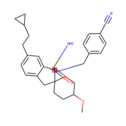 COC1CCC2(CC1)Cc1ccc(CCC3CC3)cc1[C@@]21N=C(N)N(Cc2ccc(C#N)cc2)C1=O ZINC000141509935
