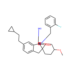 COC1CCC2(CC1)Cc1ccc(CCC3CC3)cc1[C@]21N=C(N)N(Cc2ccccc2F)C1=O ZINC000201220272
