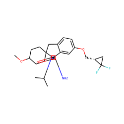 COC1CCC2(CC1)Cc1ccc(OC[C@@H]3CC3(F)F)cc1[C@]21N=C(N)N(C(C)C)C1=O ZINC000201269492