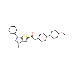 COC1CCN([C@H]2CC[C@H](NC(=O)c3cc4c(C)nn(C5CCCCC5)c4s3)CC2)CC1 ZINC000261128010