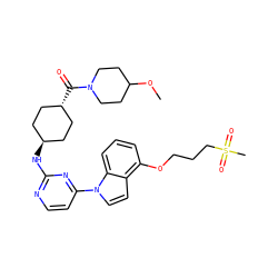COC1CCN(C(=O)[C@H]2CC[C@H](Nc3nccc(-n4ccc5c(OCCCS(C)(=O)=O)cccc54)n3)CC2)CC1 ZINC000299845700