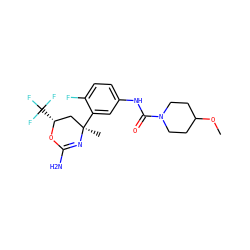 COC1CCN(C(=O)Nc2ccc(F)c([C@]3(C)C[C@@H](C(F)(F)F)OC(N)=N3)c2)CC1 ZINC000218664128