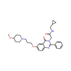 COC1CCN(CCCOc2ccc3nc(-c4ccccc4)n(CC(=O)NCC4CC4)c(=O)c3c2)CC1 ZINC000058661041
