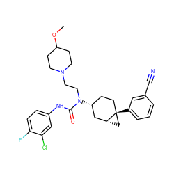 COC1CCN(CCN(C(=O)Nc2ccc(F)c(Cl)c2)[C@@H]2CC[C@]3(c4cccc(C#N)c4)C[C@@H]3C2)CC1 ZINC000064261567