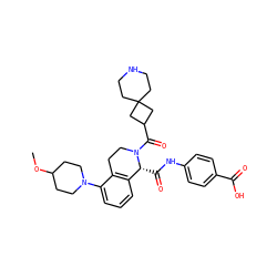 COC1CCN(c2cccc3c2CCN(C(=O)C2CC4(CCNCC4)C2)[C@@H]3C(=O)Nc2ccc(C(=O)O)cc2)CC1 ZINC000207506779