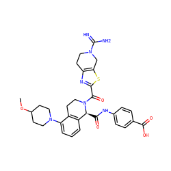 COC1CCN(c2cccc3c2CCN(C(=O)c2nc4c(s2)CN(C(=N)N)CC4)[C@H]3C(=O)Nc2ccc(C(=O)O)cc2)CC1 ZINC000210794658