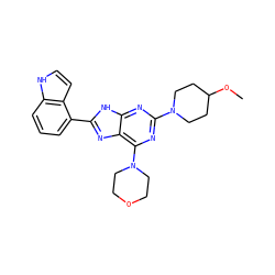 COC1CCN(c2nc(N3CCOCC3)c3nc(-c4cccc5[nH]ccc45)[nH]c3n2)CC1 ZINC000143984879