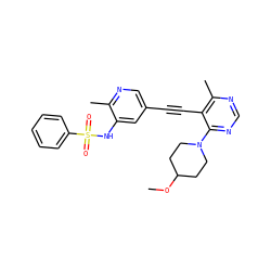 COC1CCN(c2ncnc(C)c2C#Cc2cnc(C)c(NS(=O)(=O)c3ccccc3)c2)CC1 ZINC000169697517