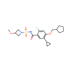 COC1CN(S(=O)(=O)NC(=O)c2cc(C3CC3)c(OCC3CCCC3)cc2F)C1 ZINC000216252623
