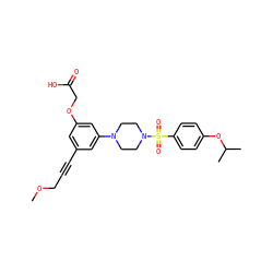 COCC#Cc1cc(OCC(=O)O)cc(N2CCN(S(=O)(=O)c3ccc(OC(C)C)cc3)CC2)c1 ZINC001772588634