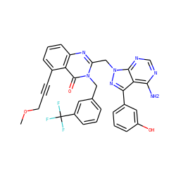 COCC#Cc1cccc2nc(Cn3nc(-c4cccc(O)c4)c4c(N)ncnc43)n(Cc3cccc(C(F)(F)F)c3)c(=O)c12 ZINC000068267354