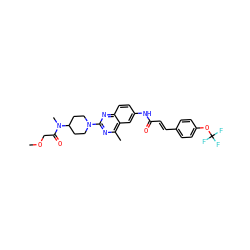 COCC(=O)N(C)C1CCN(c2nc(C)c3cc(NC(=O)/C=C/c4ccc(OC(F)(F)F)cc4)ccc3n2)CC1 ZINC000084633060