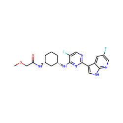 COCC(=O)N[C@@H]1CCC[C@H](Nc2nc(-c3c[nH]c4ncc(F)cc34)ncc2F)C1 ZINC000299823930