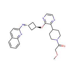 COCC(=O)N1CCC(c2nccnc2O[C@H]2C[C@H](Nc3ccc4ccccc4n3)C2)CC1 ZINC000146162933