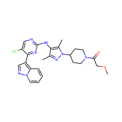 COCC(=O)N1CCC(n2nc(C)c(Nc3ncc(Cl)c(-c4cnn5ccccc45)n3)c2C)CC1 ZINC000653866668