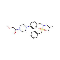 COCC(=O)N1CCN(c2ccc(CN(CC(C)C)S(=O)(=O)Cc3ccccc3)cc2)CC1 ZINC000147266252