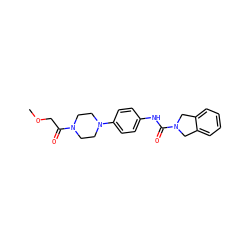 COCC(=O)N1CCN(c2ccc(NC(=O)N3Cc4ccccc4C3)cc2)CC1 ZINC000166963262