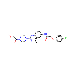 COCC(=O)N1CCN(c2nc(C)c3cc(NC(=O)COc4ccc(Cl)cc4)ccc3n2)CC1 ZINC000084635450