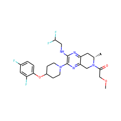 COCC(=O)N1Cc2nc(N3CCC(Oc4ccc(F)cc4F)CC3)c(NCC(F)F)nc2C[C@@H]1C ZINC001772648211