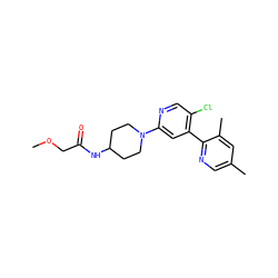 COCC(=O)NC1CCN(c2cc(-c3ncc(C)cc3C)c(Cl)cn2)CC1 ZINC000146813689