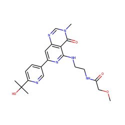 COCC(=O)NCCNc1nc(-c2ccc(C(C)(C)O)nc2)cc2ncn(C)c(=O)c12 ZINC000115624174