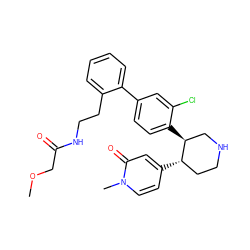 COCC(=O)NCCc1ccccc1-c1ccc([C@H]2CNCC[C@@H]2c2ccn(C)c(=O)c2)c(Cl)c1 ZINC000073298537