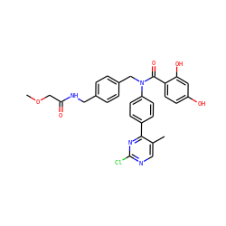 COCC(=O)NCc1ccc(CN(C(=O)c2ccc(O)cc2O)c2ccc(-c3nc(Cl)ncc3C)cc2)cc1 ZINC000653750415
