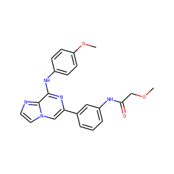 COCC(=O)Nc1cccc(-c2cn3ccnc3c(Nc3ccc(OC)cc3)n2)c1 ZINC000064540695