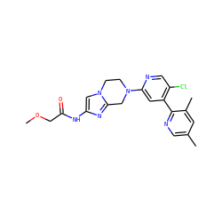 COCC(=O)Nc1cn2c(n1)CN(c1cc(-c3ncc(C)cc3C)c(Cl)cn1)CC2 ZINC000169342761