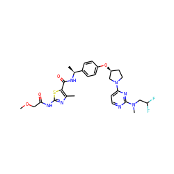 COCC(=O)Nc1nc(C)c(C(=O)N[C@@H](C)c2ccc(O[C@H]3CCN(c4ccnc(N(C)CC(F)F)n4)C3)cc2)s1 ZINC000261168357