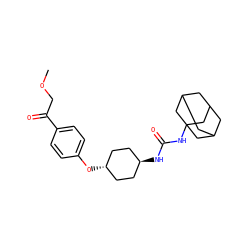COCC(=O)c1ccc(O[C@H]2CC[C@H](NC(=O)NC34CC5CC(CC(C5)C3)C4)CC2)cc1 ZINC000165702732